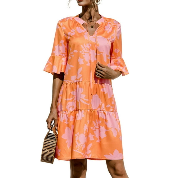 MAWCLOS Ruffle Cocktail Party Midi Dress For Women Leopard V-Neck Ruffled Tiered Long Maxi Dresses Boho Holiday Casual Sundress