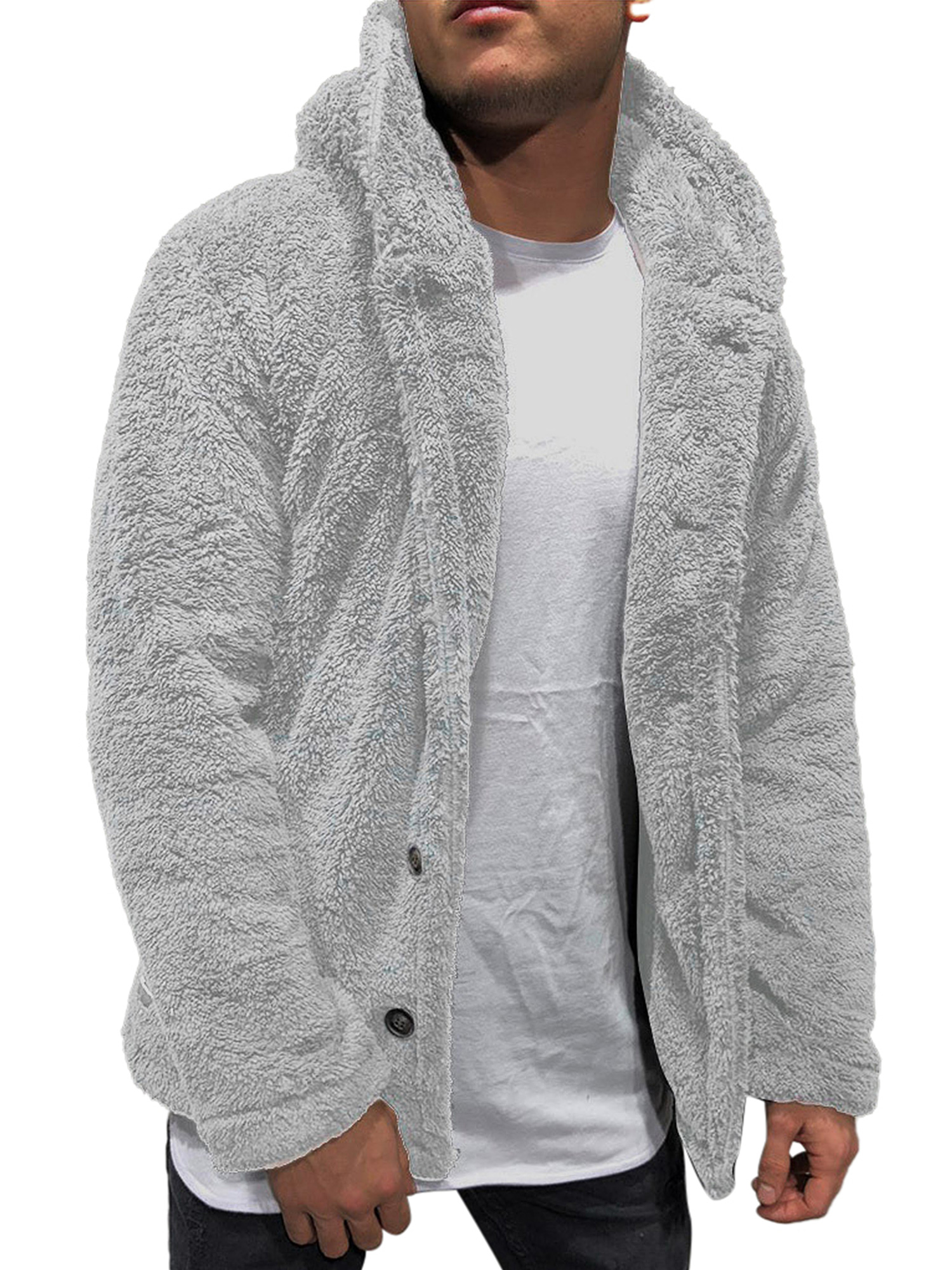 MAWCLOS Sherpa Fuzzy Fleece Hoodie for Men Oversized Hooded Coats Jacket Sweater Tops Outwear Autumn Winter Button Down Cardigan - image 1 of 2