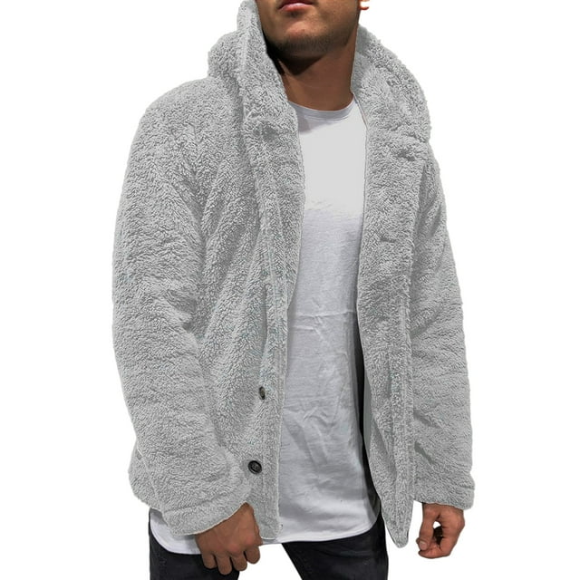 MAWCLOS Sherpa Fuzzy Fleece Hoodie for Men Oversized Hooded Coats Jacket Sweater Tops Outwear Autumn Winter Button Down Cardigan