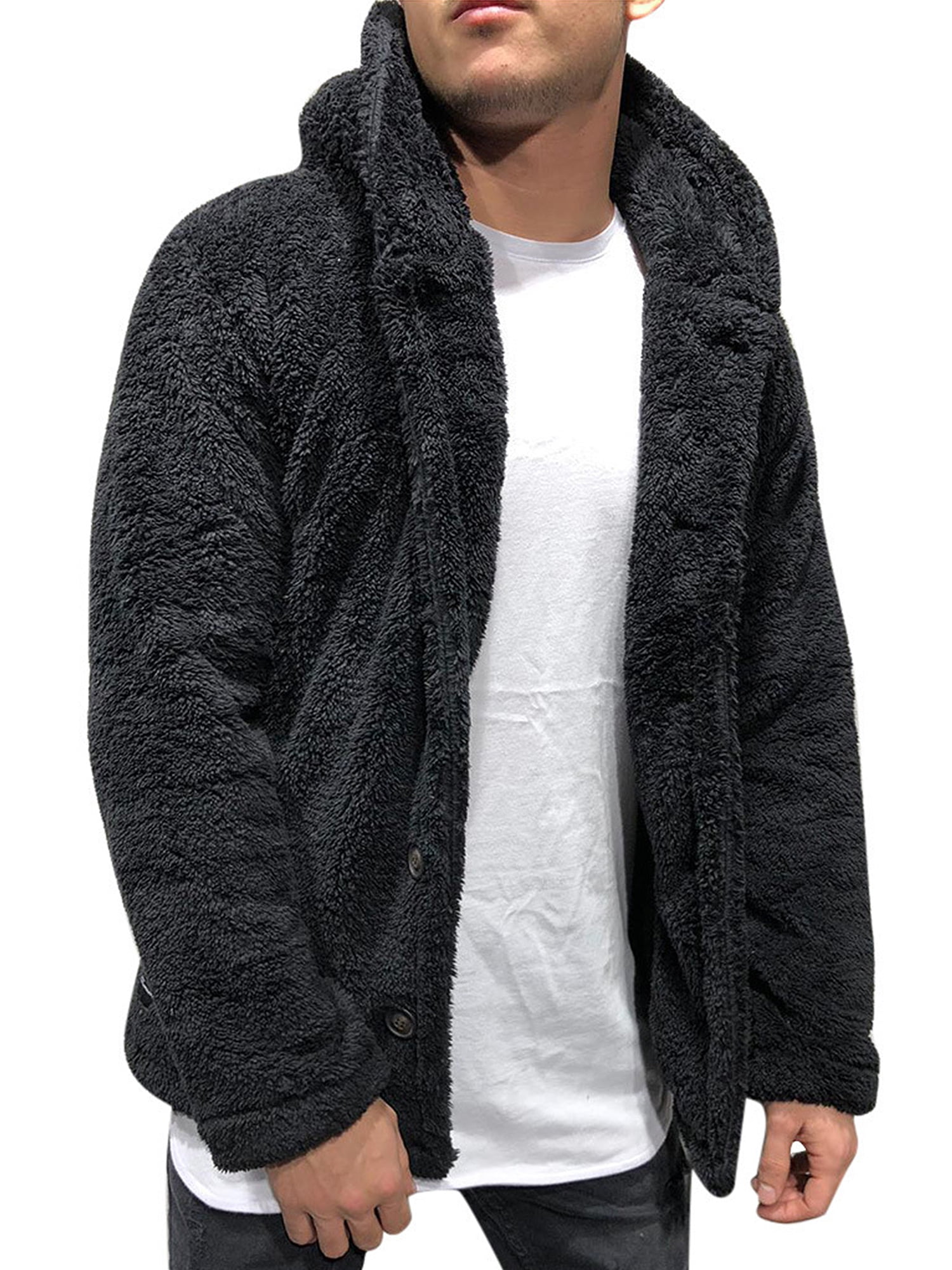 MAWCLOS Sherpa Fuzzy Fleece Hoodie for Men Oversized Hooded Coats ...