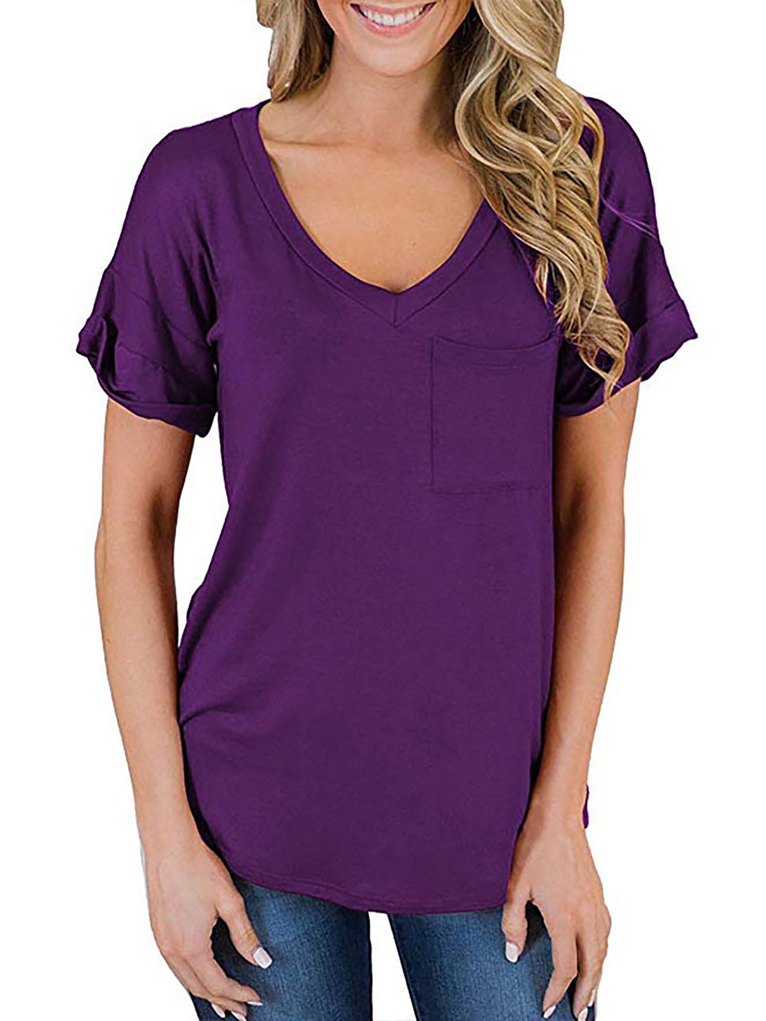 MAWCLOS Short V Neck T-shirt for Women Leisure T Shirts Dailywear Tee Orange M - Walmart.com