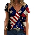 thumbnail image 1 of MAWCLOS Summer Basic Short Sleeve T-Shirt for Women Star Printed Casual Tunic Tops Fashion V Neck Loose Fit Blouse 3# 2XL, 1 of 2
