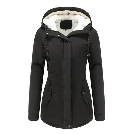 MAWCLOS Women Coat Long Sleeve Jacket Thicken Plush Outwear Ladies With Pockets Parka Coats Winter Warm Overcoats Black 2XL