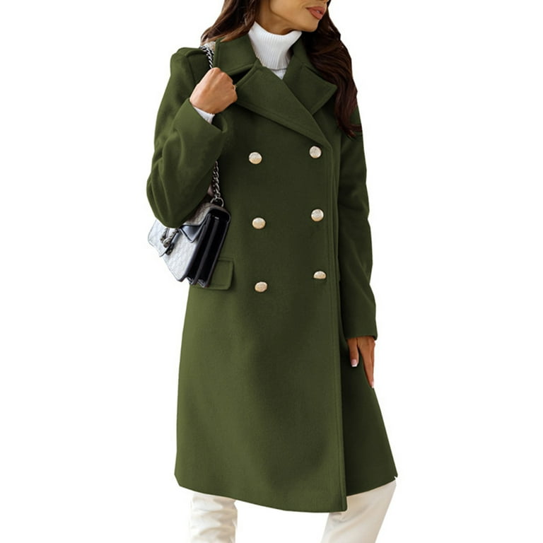 MAWCLOS Women Coat Long Sleeve Outwear Solid Color Military Jacket