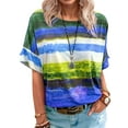 thumbnail image 1 of MAWCLOS Women Gradient Tops Loose Loungewear Pullover Stripe Round Collar Work T Shirt T-shirt, 1 of 2