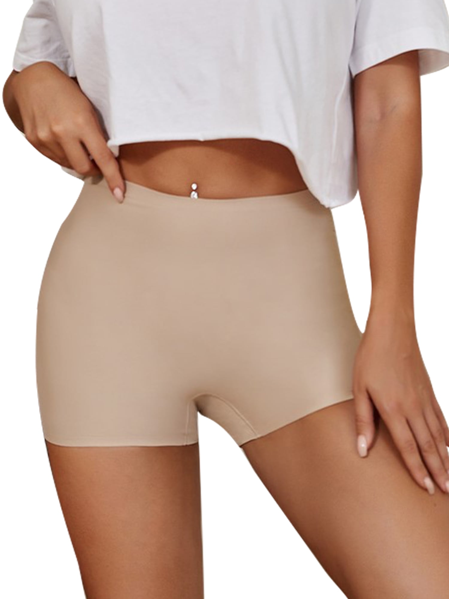 MAWCLOS Women High Waist Underwear Seamless Home Boxer Briefs Plain Stretch  Sleep Underpants Lingerie Nude Color S