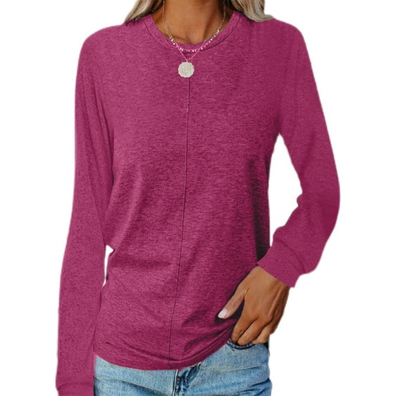 MAWCLOS Women Long Sleeve Solid Color Tops T Shirts Casual Pullover Tee