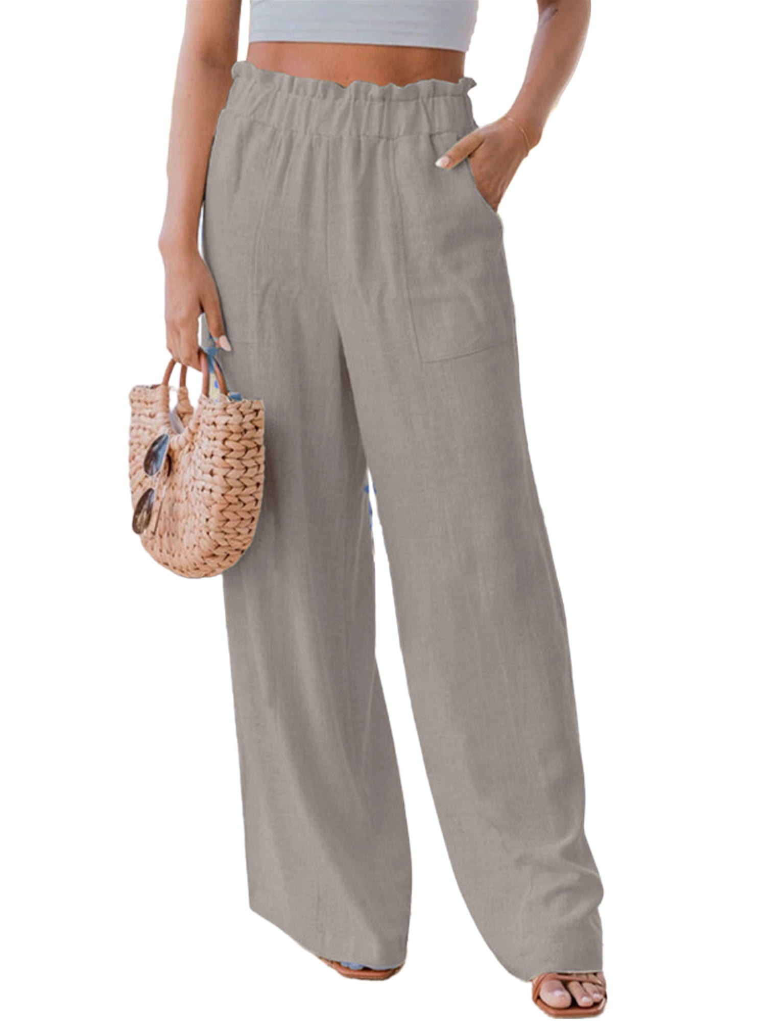 MAWCLOS Women Mid Waist Loungewear Casual Daily Wear Palazzo Pant With  Pockets Loose Fit Holiday Bottoms Pants - Walmart.com