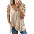 thumbnail image 1 of MAWCLOS Women Plus Size Cold Shoulder Tops Floral Summer Shirts Loose Casual Blouse Trendy Oversized Shirts Tops Size S-5XL, 1 of 2