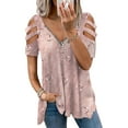thumbnail image 1 of MAWCLOS Women Plus Size Cold Shoulder Tops Floral Summer Shirts Loose Casual Blouse Trendy Oversized Shirts Tops Size S-5XL, 1 of 2