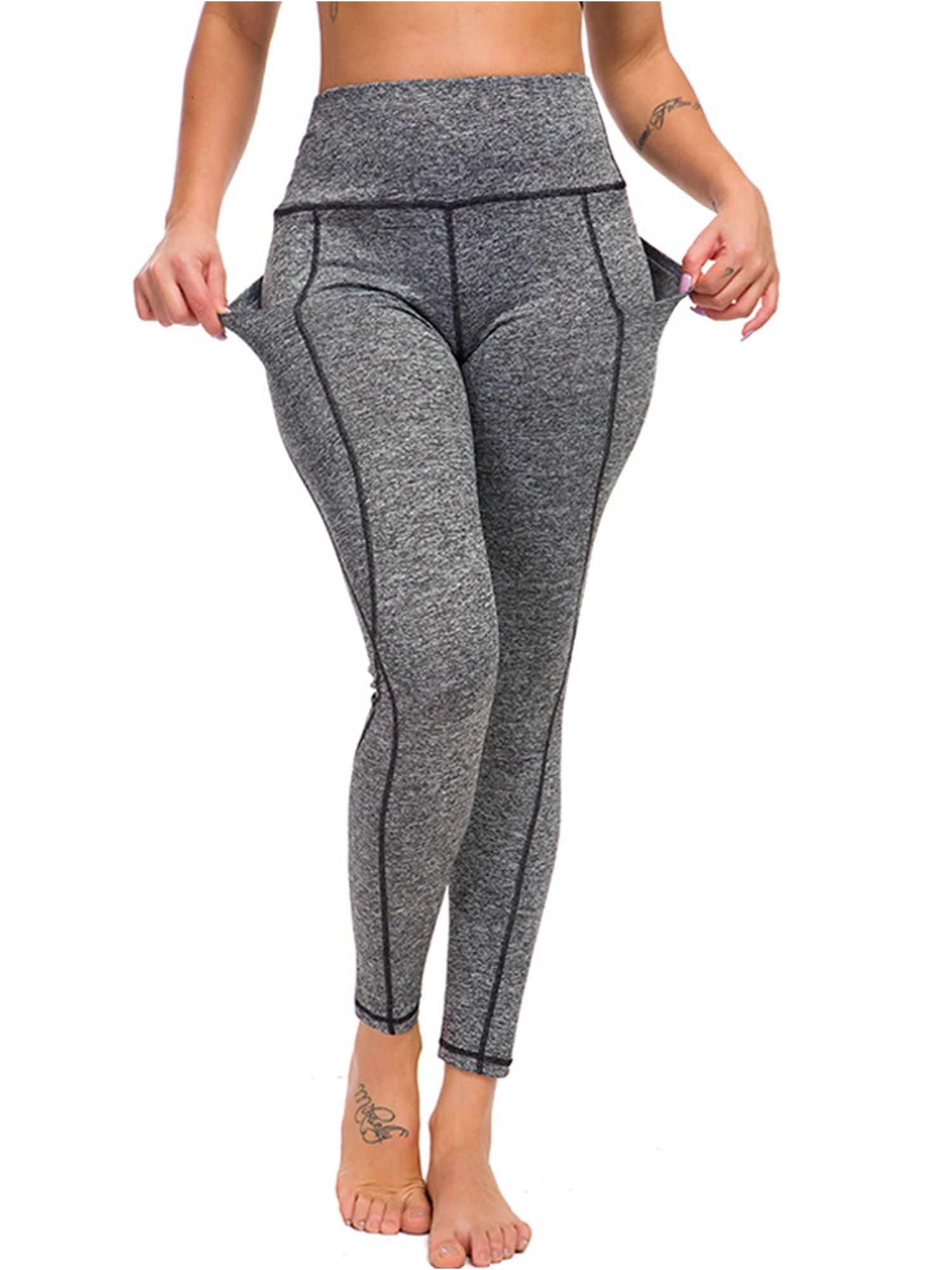 Mawclos Women Plus Size Yoga Pants Jogging Leggings Capris With Pocket Running Exercise Gym