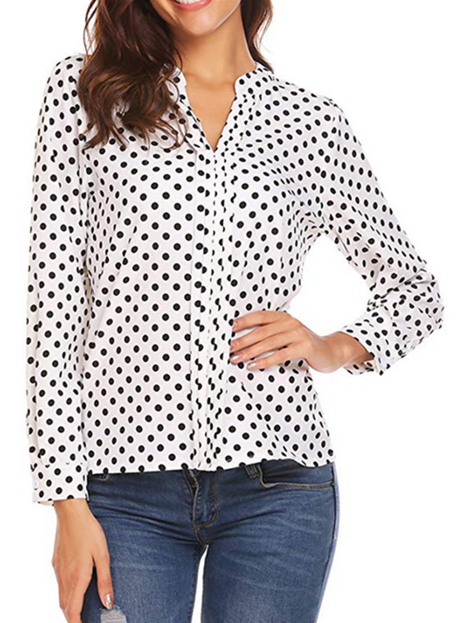 MAWCLOS Women Shirts Long Sleeve Tops V Neck Blouse Ladies Elegant