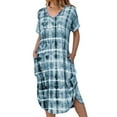thumbnail image 1 of MAWCLOS Women Summer Beach Dress Bohemian Kaftan Sundress Casual Loose V Neck Shirt Dress with Pockets, 1 of 2