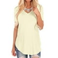 thumbnail image 1 of MAWCLOS Women V Neck Tunic Blouse Leisure Loose T Shirt Curved Hem Summer T-shirt Apricot S, 1 of 4