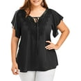 thumbnail image 1 of MAWCLOS Women's Plus Size Tops Short Sleeve T Shirts V Neck Basic Tee Blouse Summer Lace Splicing Tunic, 1 of 4
