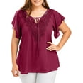 thumbnail image 1 of MAWCLOS Women's Plus Size Tops Short Sleeve T Shirts V Neck Basic Tee Blouse Summer Lace Splicing Tunic, 1 of 4