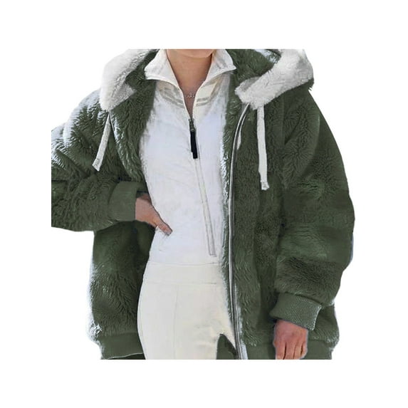 MAWCLOS Women's Winter Plush Jacket Zip Up Long Sleeve Hooded Outwear Pocket Coat