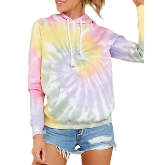 MAWCLOS Womens Casual Tie Dye Sweatshirt Gradient Loose Long Sleeve Comfy Soft Pullover Tops Shirts Pink L