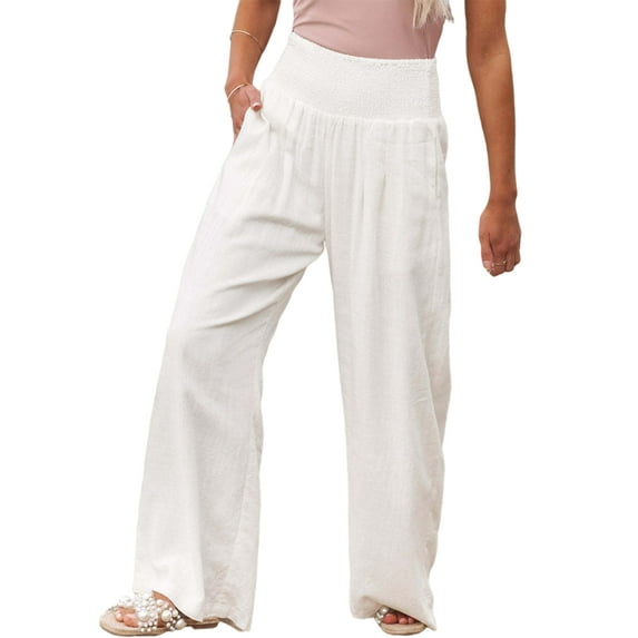 MAWCLOS Womens High Waist Pants Casual Beach Loungewear Solid Color Pants Loosed Fit Daily Wear Trousers Palazzo Pant