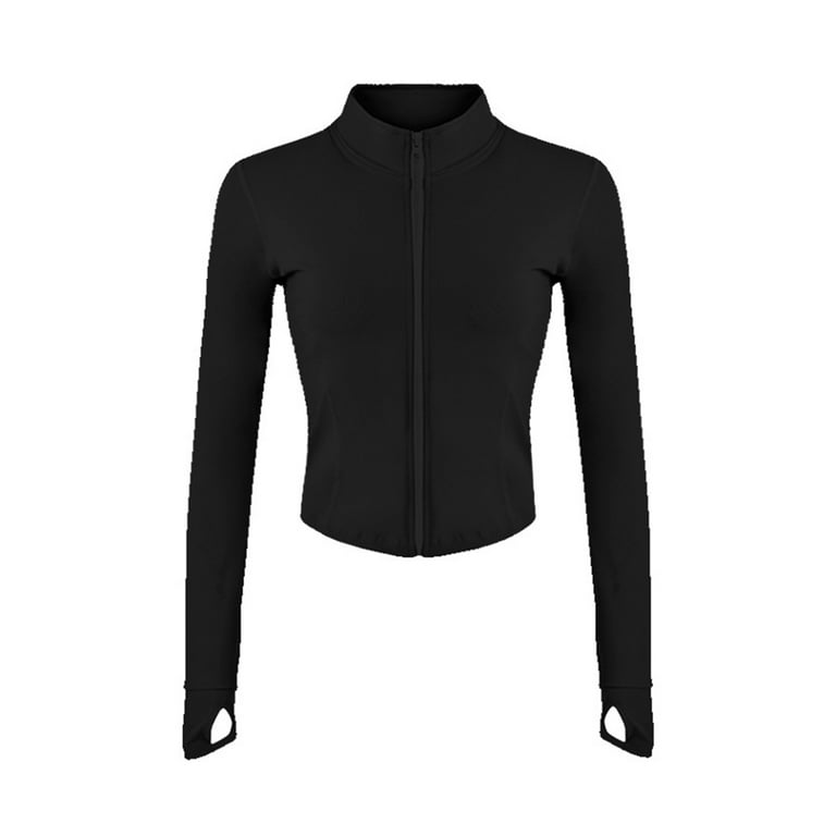 MAWCLOS Womens Zip Up Sexy Compression Jacket Long Sleeve with Stand Collar  Thumb Holes Stretch Sports Athletic Shirts Activewear Sportswear