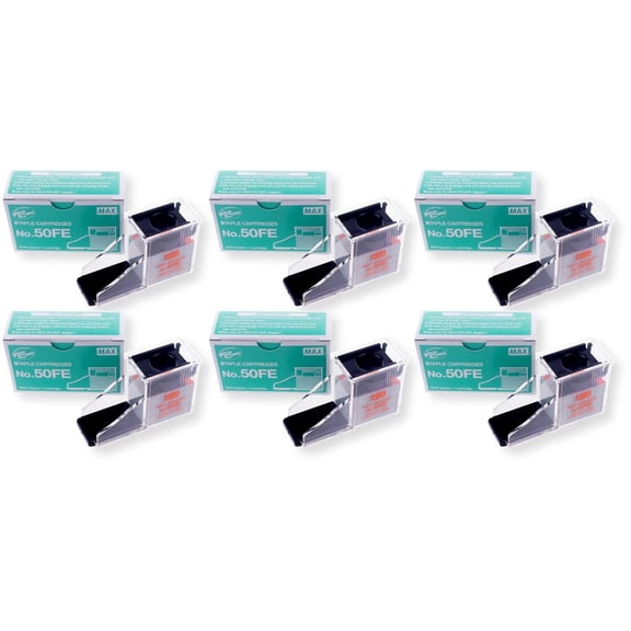 MAX 50-FE Staple Cartridge Pack of 6 for EH-50F Flat-Clinch Electric Stapler, 5,000 Staples per Box, Galvanized Chisel Point Staples