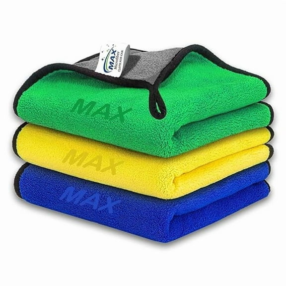 MAX 800 GSM Microfiber Cloth for Car Cleaning (3 Pcs) - Ultra Soft, Thick Plush, Double Sided Microfiber Towel for Car Cleaning, Washing, Detailing, 30 x 40 cm, Multicolour