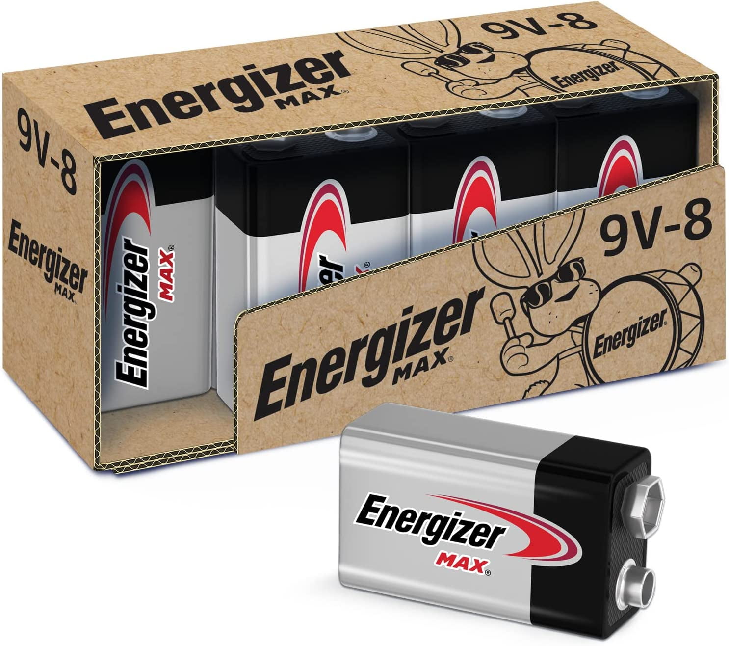 MAX 9V Batteries (8 Pack), 9 Volt Alkaline