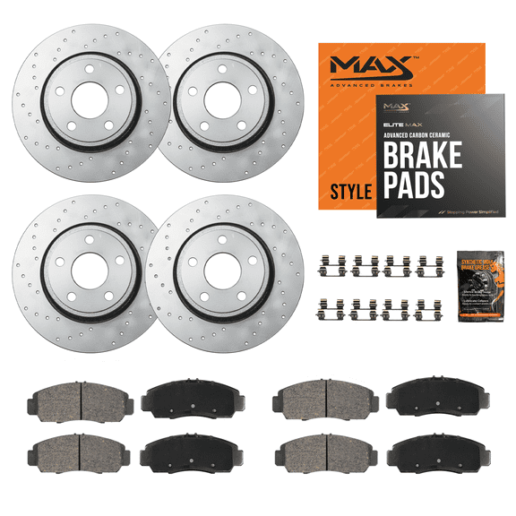 MAX Advanced Brakes - Brake Kit For 2014-2018 Mazda 3 (Japan Built, MPB)| Carbon Ceramic Brake Pad and Rotor Kit Front and Rear| Geomet Coated Cross-Drilled Brake Rotors