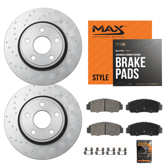 MAX Advanced Brakes - Front Brake Kit For 2010-2017 Chevy Equinox, 2013-2015 Malibu (12.64" Dia Front Rotor)| Carbon Ceramic Brake Pad and Rotor Kit| Geomet Coated Cross-Drilled Brake Rotors