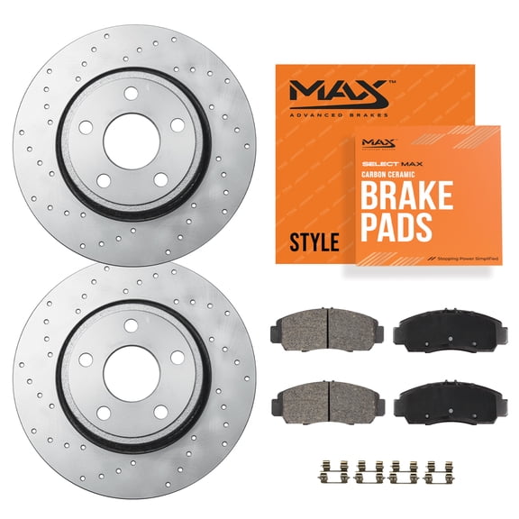 MAX Advanced Brakes - Rear Brake Kit For 2013-2020 Ford Fusion| Carbon Ceramic Brake Pad and Rotor Kit| Geomet Coated Cross-Drilled Brake Rotors