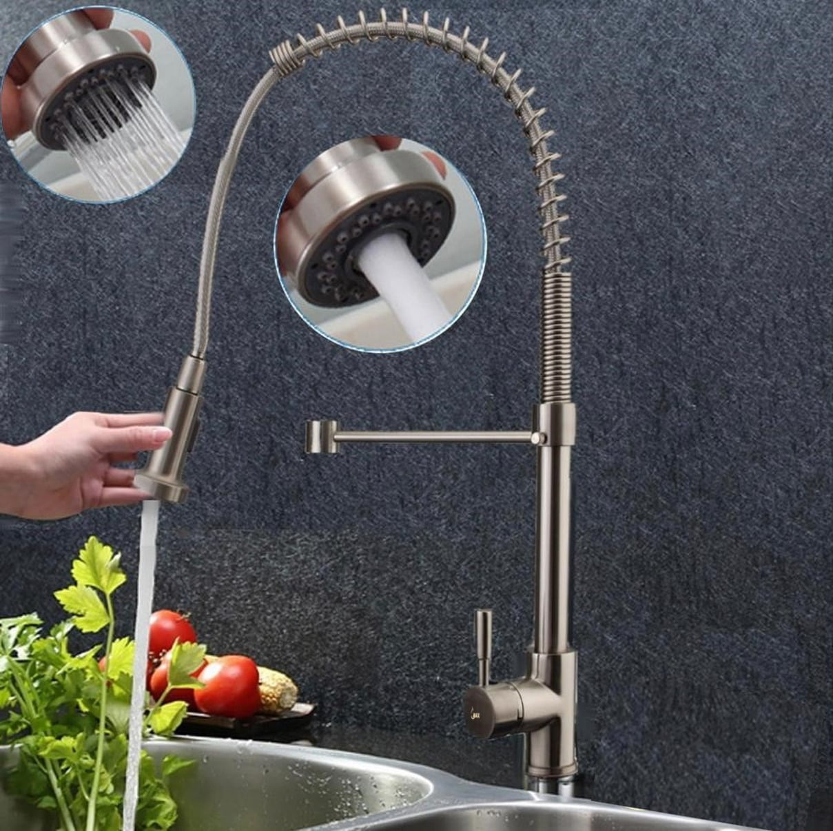 MAX Faucets 24" Single Handle Pull-Out Spiral Flexible Kitchen Faucet ...