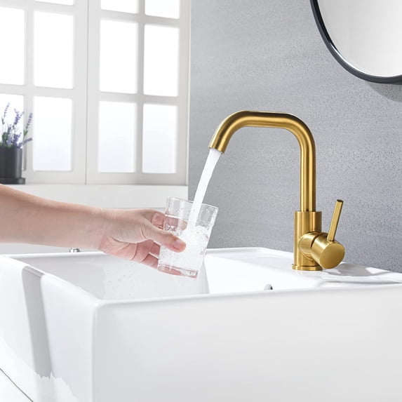 MAX Faucets Bathroom Faucet Side Handle Swivel Brushed Gold Finish