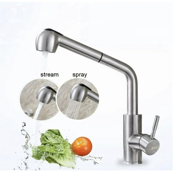 MAX Faucets Pullout Kitchen Faucet Two Functions 14 Inches Brushed Nickel Finish