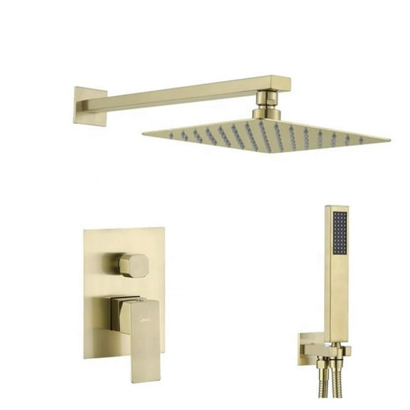 MAX Faucets Shower System Two Functions With Valve Brushed Gold Finish Square Design