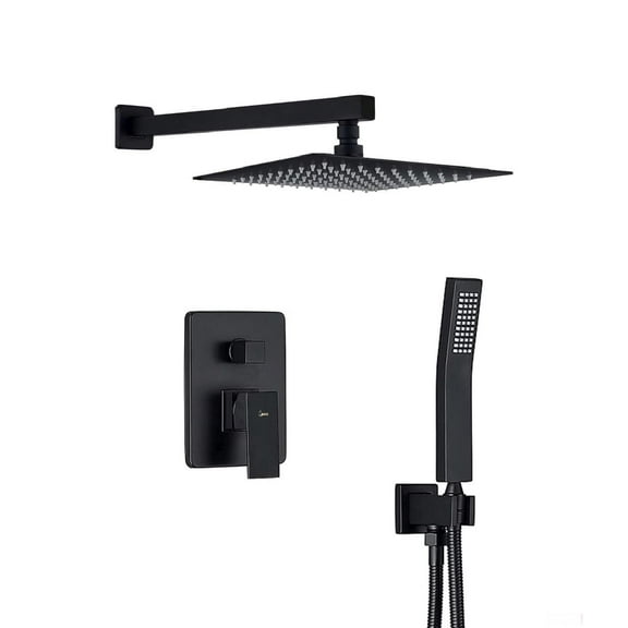 MAX Faucets Shower System Two Functions With Valve Matte Black Finish Square Design