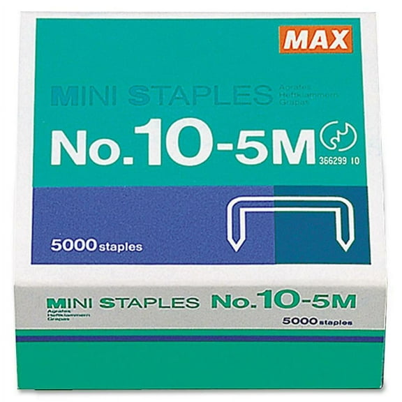MAX HD-10DF Mini Staples - 100 Per Strip - Heavy Duty - 3/16" Leg - 5/16" Crown - Holds 20 Sheet(s) - for Paper - Silver - 0.2" Height x 0.4" Width500 | Bundle of 2 Boxes