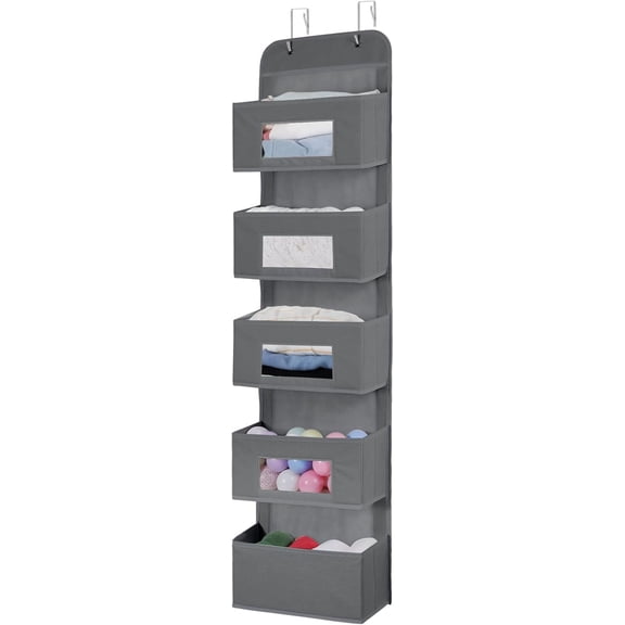 MAX Houser 5-Shelf Over The Door Hanging Organizer with 2 Metal Hooks, (Gray)