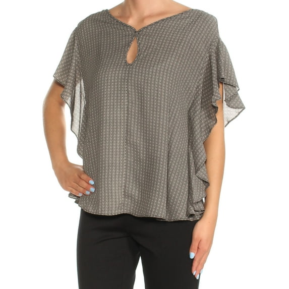 MAX JEANS Womens Black Ruffled Dolman Sleeve Keyhole Top Size: XS