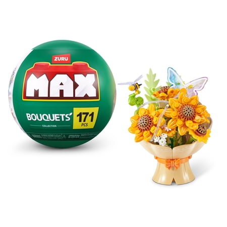MAX BUILD MORE Premium LED Bouquets Collection (Yellow) by ZURU - Light-Up Floral Building Bricks Display Set for Kids Ages 8+