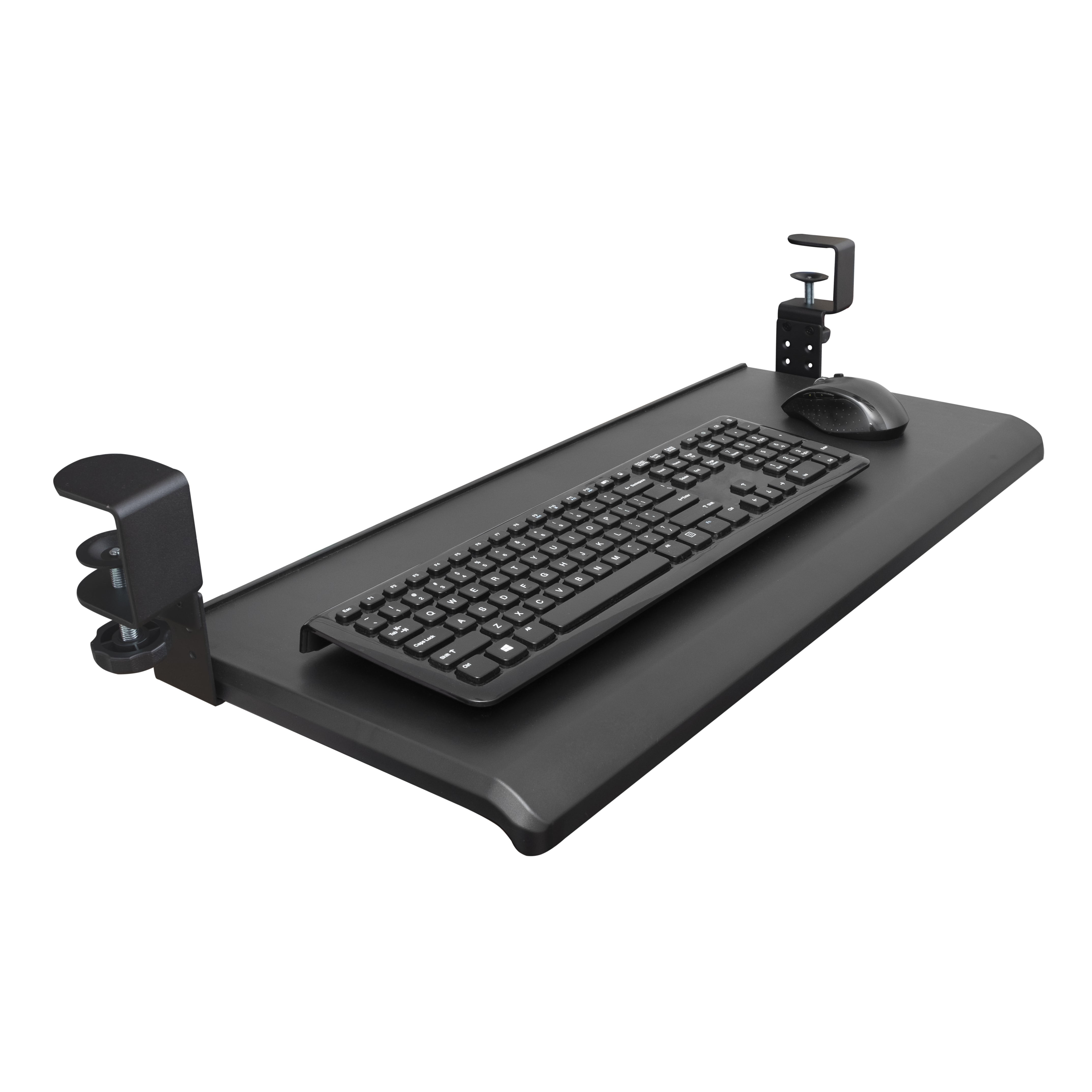 WHD1H Black Metal Keyboard Drawer Under Desk, Ergonomic Clamp-On Keyboard  Tray, 16kg Load, Improve Posture and Back Pain, Pull Out Keyboard Platform