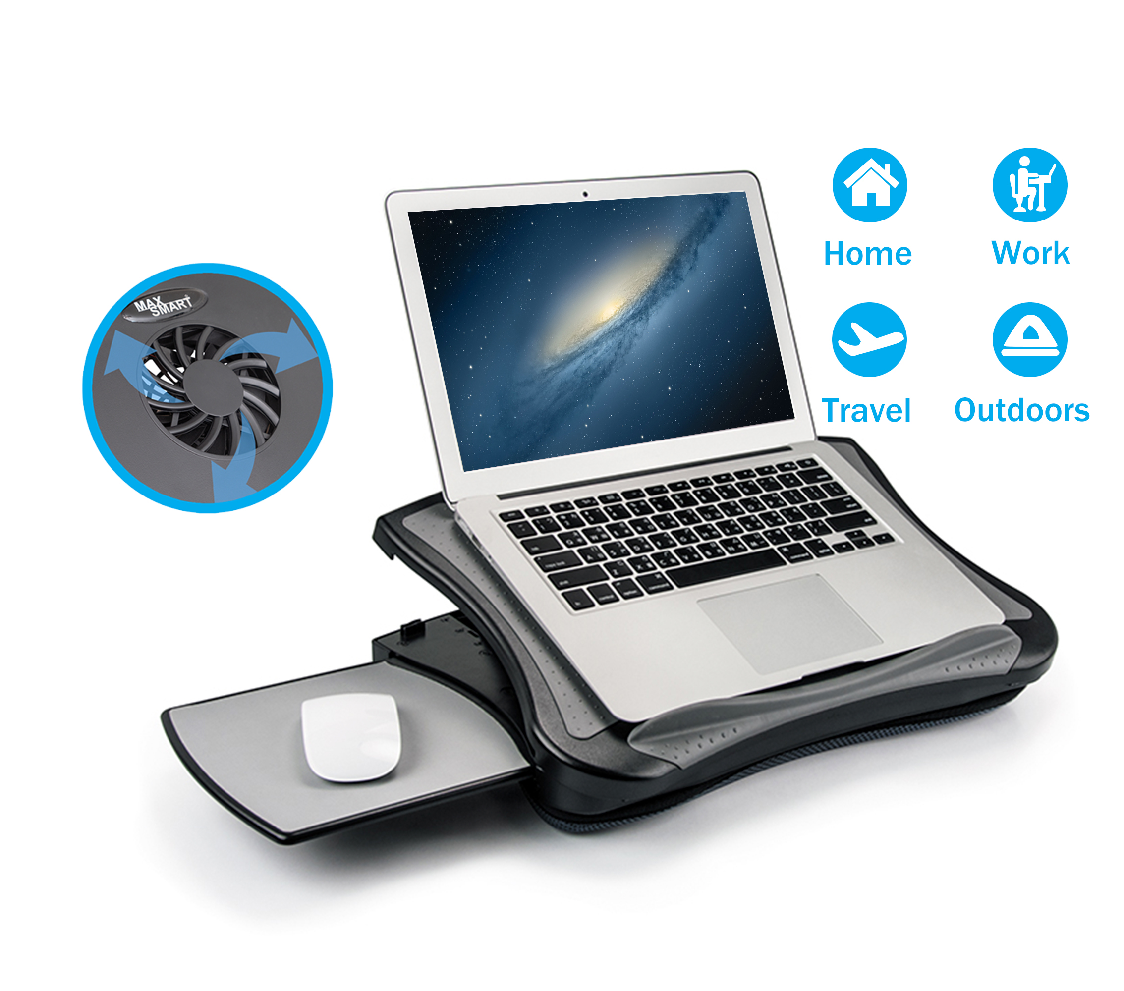 MAX SMART Laptop Lap Desk with Adjustable Angles, Detachable Mouse Pad, USB Fan, and Cushion - image 1 of 7