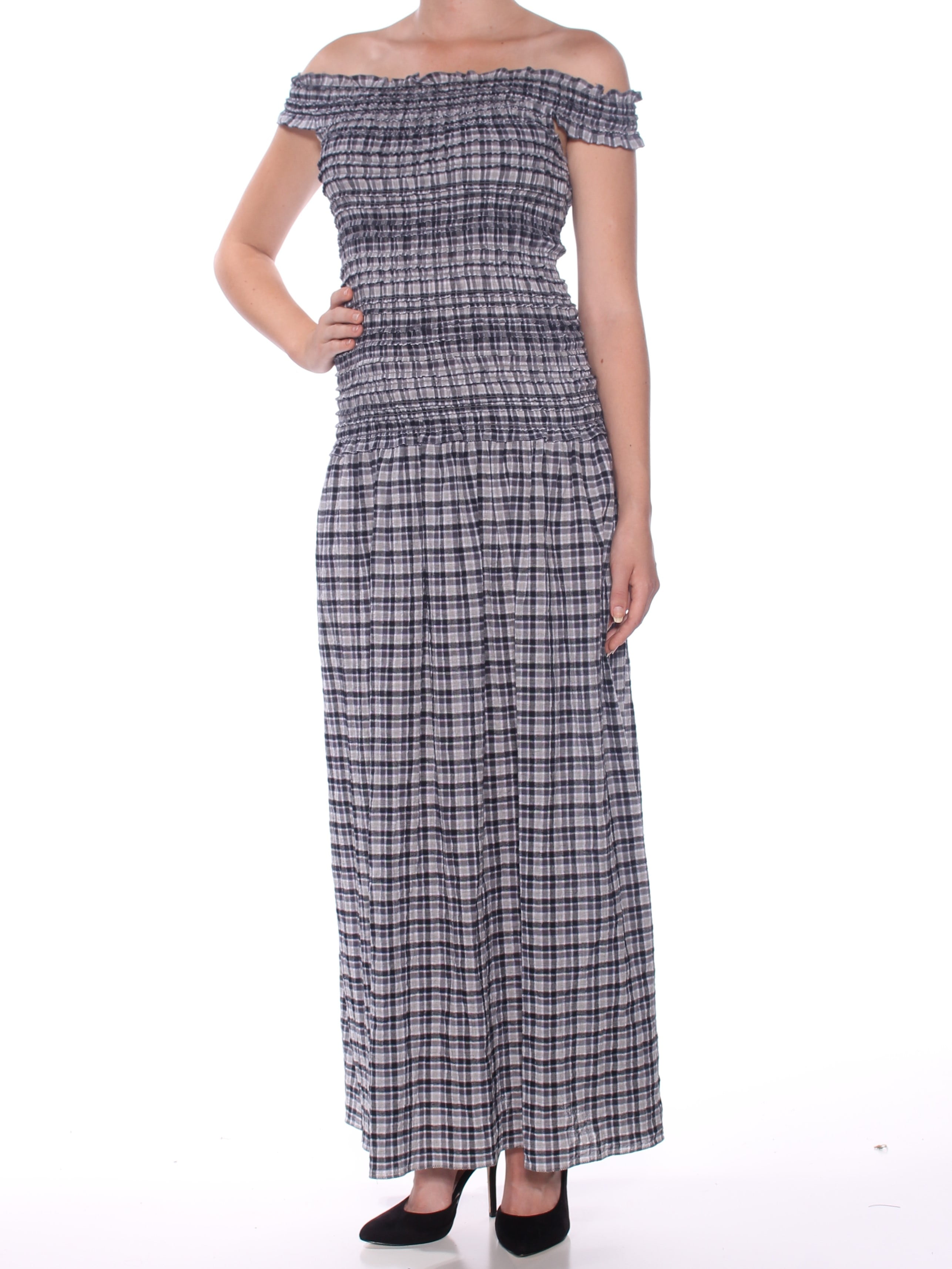 MAX STUDIO 118 Womens New 1091 Black Check Ruched Fit Flare Dress M B B Walmart