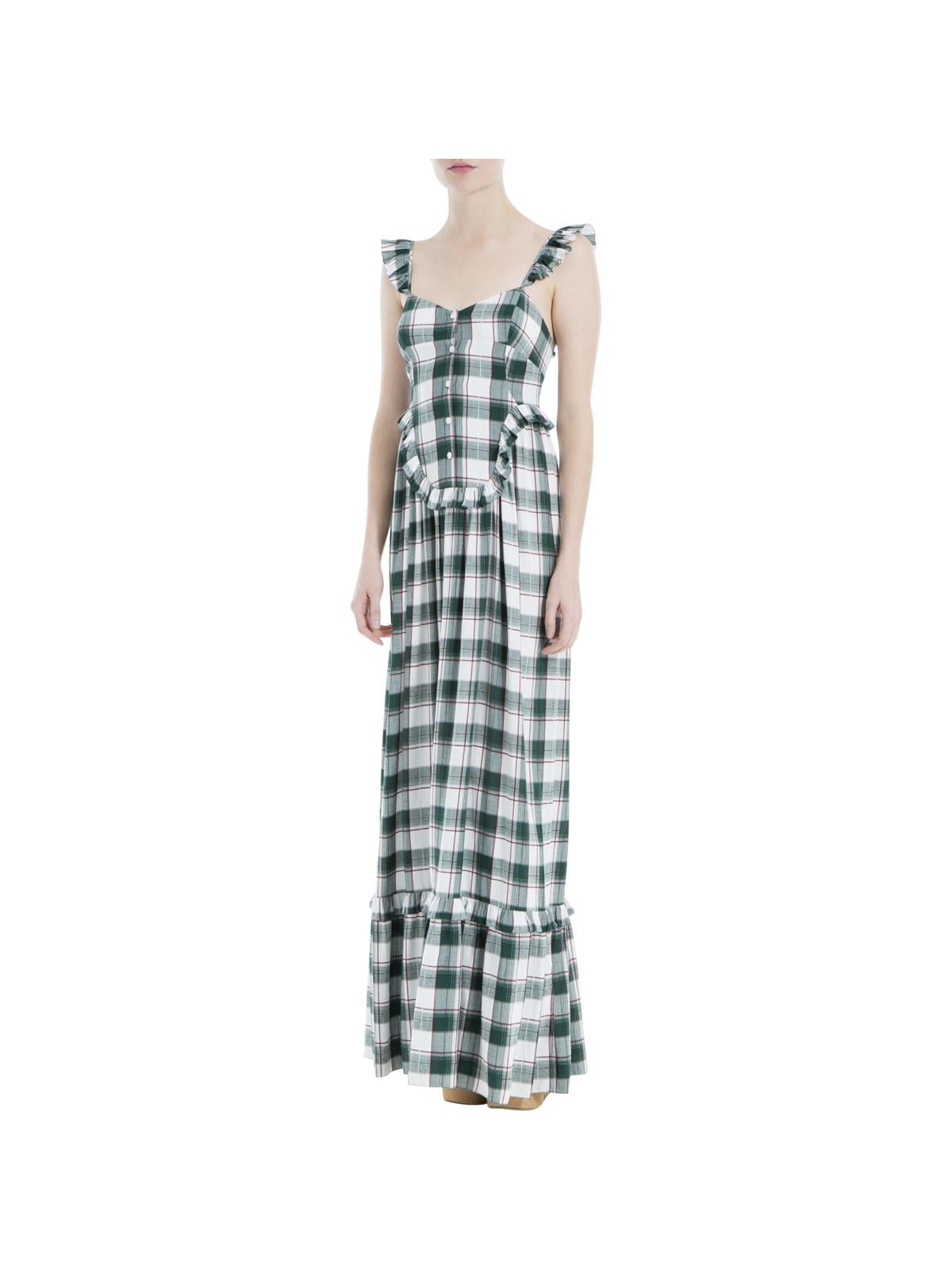 Max Studio Womens Plaid Ruffled Maxi Dress Green S Max Studio Womens Plaid Ruffled Maxi Dress Green S