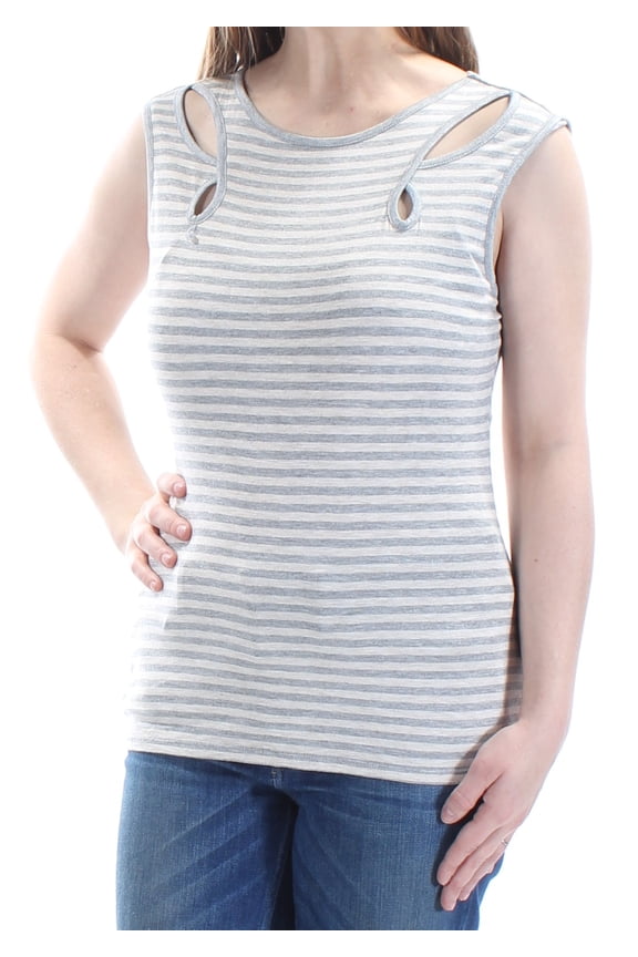 $48 Womens New 1316 Gray Striped Cut Out Sleeveless Top XS B+B