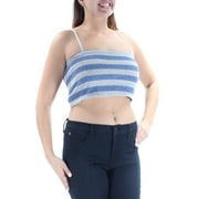 MAX STUDIO $58 Womens New 1507 Gray Blue Striped Lace Up Crop Top XL B+B