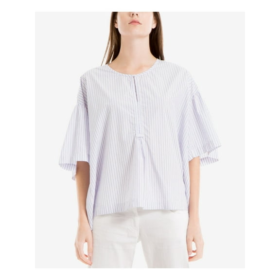 MAX STUDIO $78 Womens New 1105 Blue Striped Sheer Short Sleeve Top XS B+B