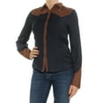 thumbnail image 1 of MAX STUDIO $78 Womens New 1300 Navy Collared Long Sleeve Button Up Top M B+B, 1 of 2