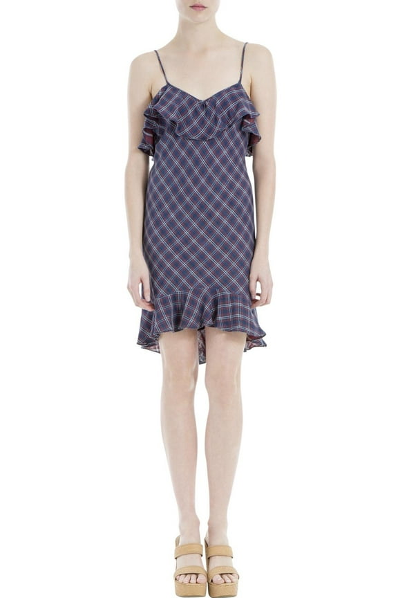 $98 Womens New 1890 Navy Plaid V Neck Mini Sheath Dress XL B+B