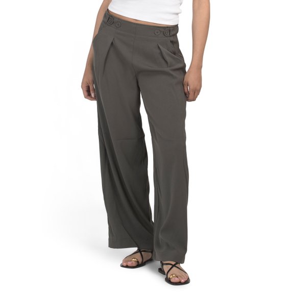 MAX STUDIO LONDON WOMEN - PLEATED WIDE LEG TROUSERS PANTS SZ MEDIUM - ARMY