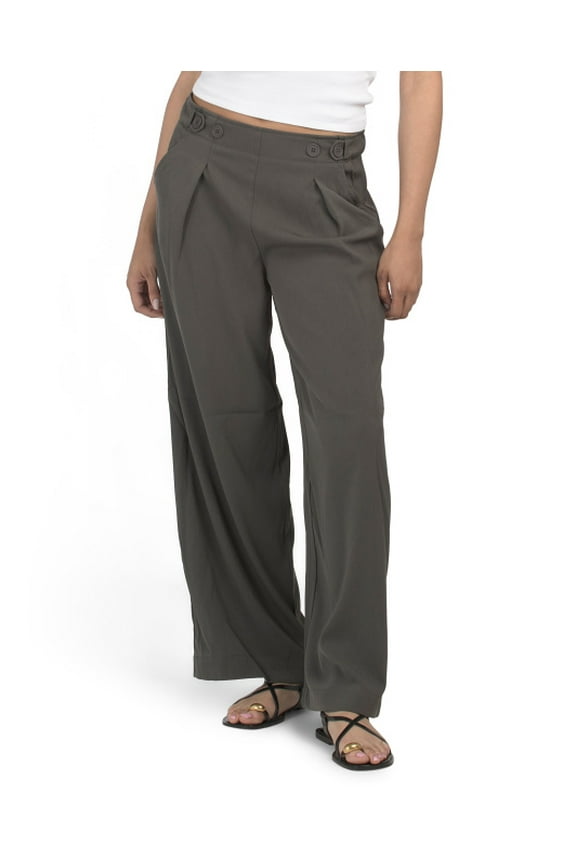 LONDON WOMEN - PLEATED WIDE LEG TROUSERS PANTS SZ MEDIUM - ARMY